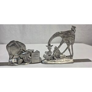 Seagull Pewter Animal Bookends Giraffe Koala Elephant Vintage 1993 Canada Metal